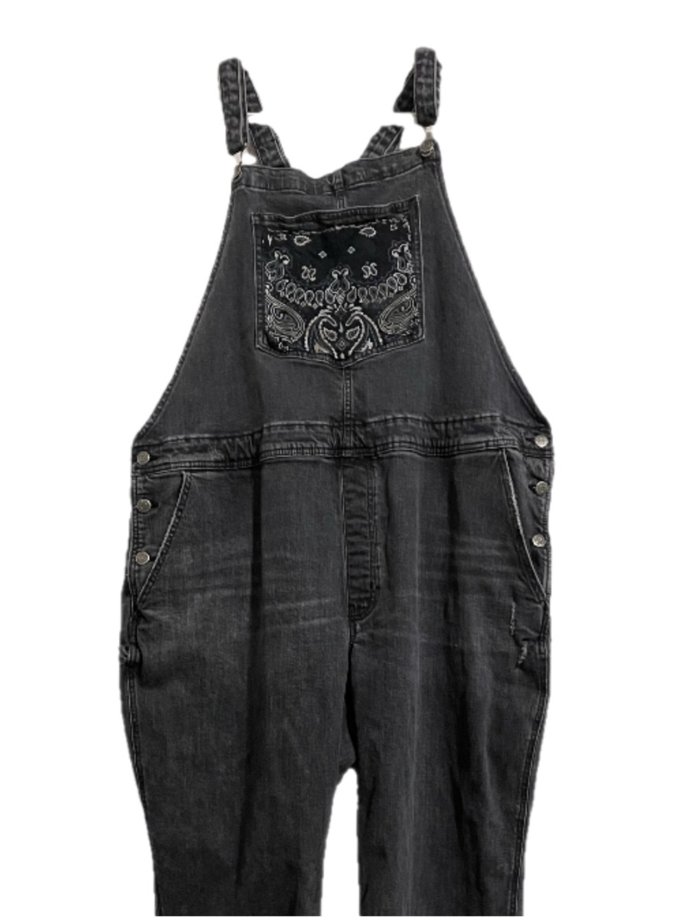 Black Denim Overalls with Bandana Pocket - Women's Jumpsuit